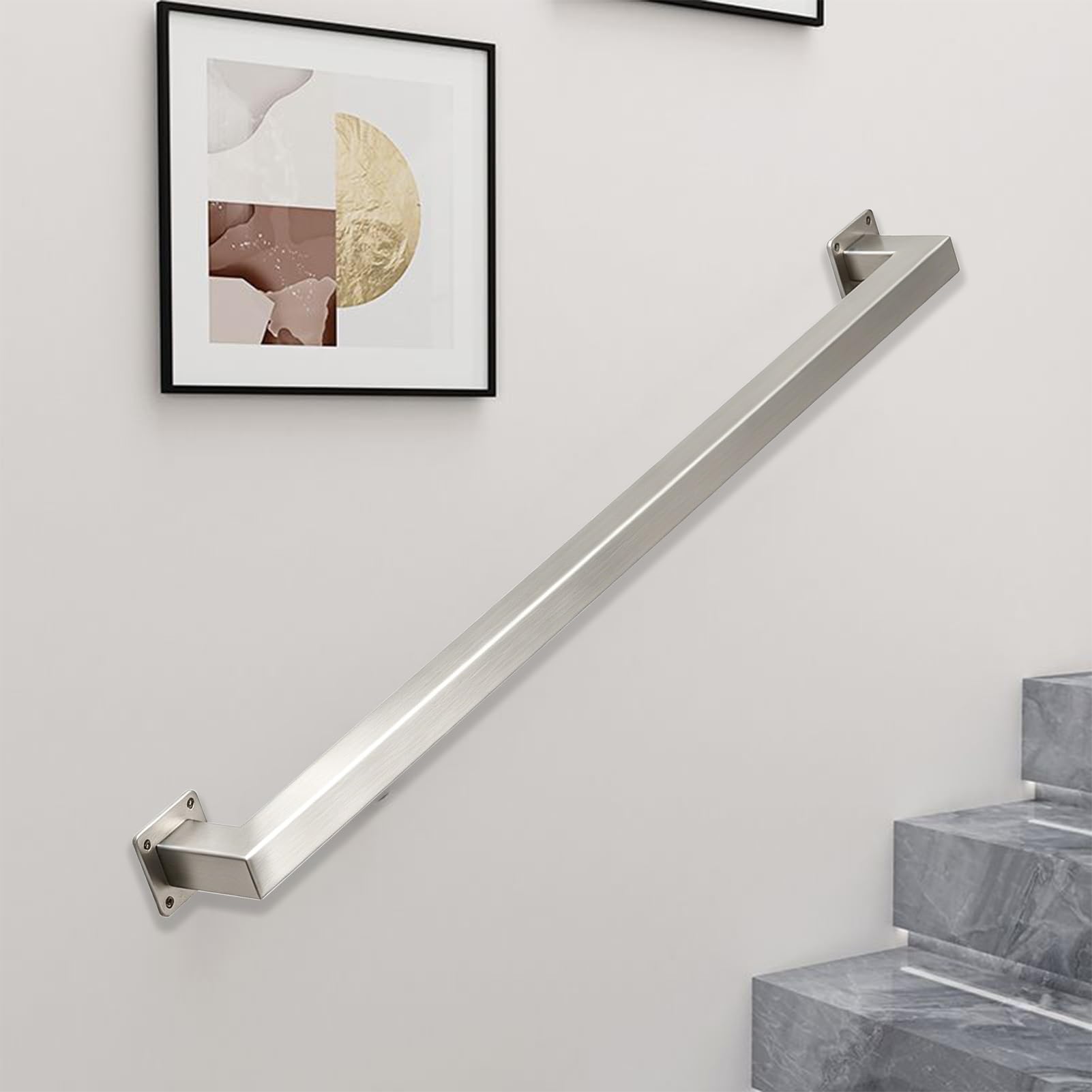 Drsyffsup 60cm 80cm 90cm 1m 1.2m 3m Stair Banister Handrail, Stainless Steel Staircase Handrails Wall Mounted Hand Railings for Stairs Indoor Outdoor Steps Home Corridor Bar Foot Rail(11ft/3.3m)
