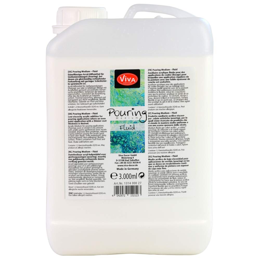 Viva Decor Pouring Fluid 3 Liter Transparent für Leinwand & Staffelei. Für Gießanwendungen & Fließtechniken mit Acryl Farbe. Geeignet als Gieß-Farbe für Puddle-Pouring Dirty-Pouring Flip Cup