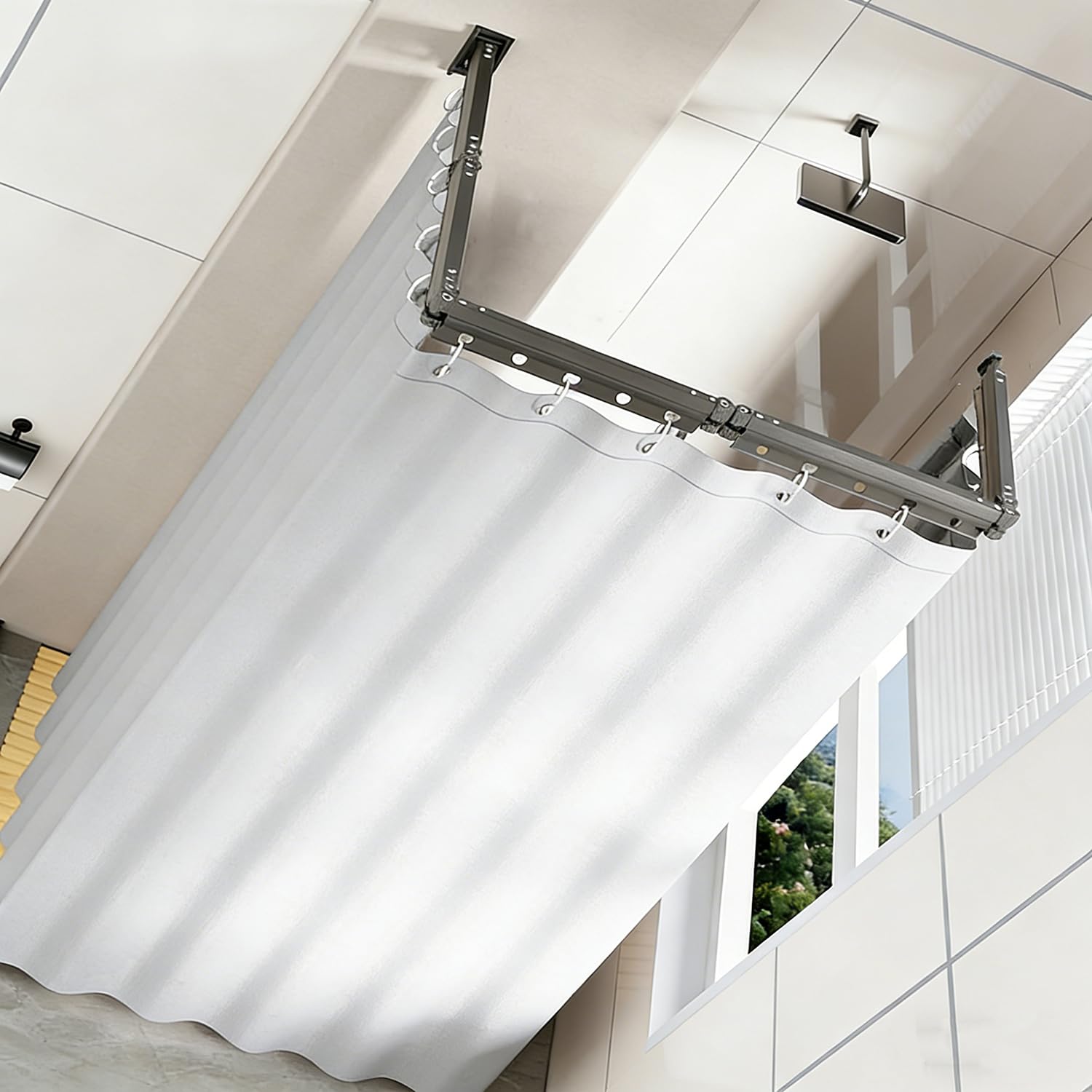Tenda Doccia Pieghevole,con Tenda da Doccia Impermeabile, con 12 Anelli,per Bagni Piccoli,Spogliatoi,Camper,Grigio