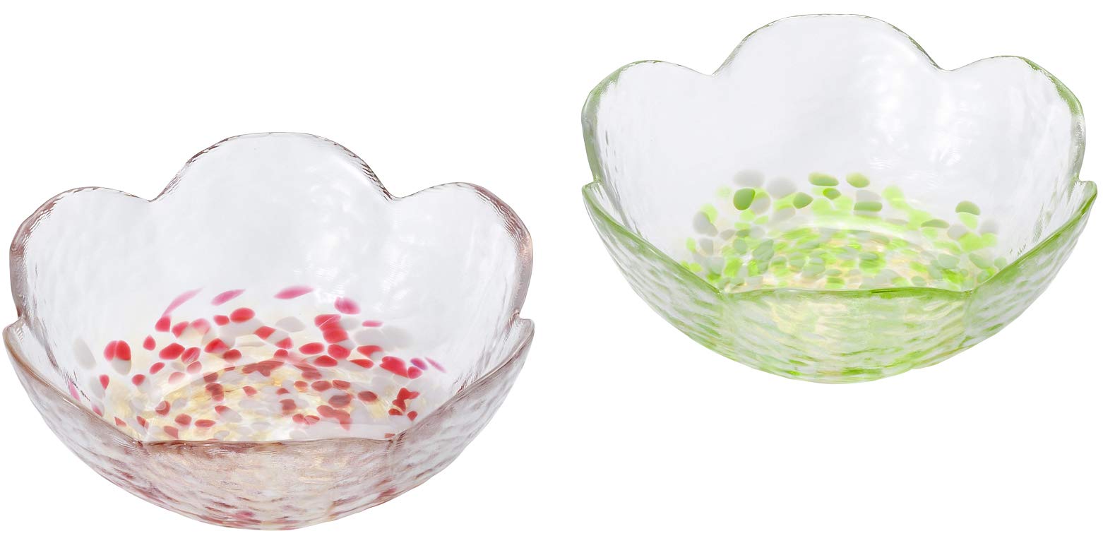 Aderia Tsugaru Vidro FS71595 Small Apple Bowl Pair with Cosmetic Box, Made in Japan, Japanese Dinnerware, Glass, Small Plates, Tableware, Cute, Dishes, Stylish, Gift, Women's, Mother's Day, Father's D