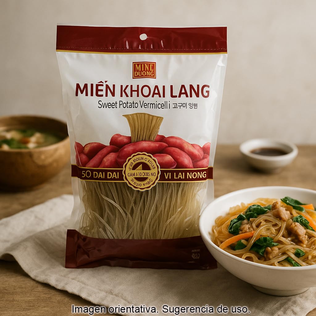 Vermicelli de batata dulce 500 g Fideos de cristal dangmyeon para japchae, sopas, salteados y ensaladas Textura elástica, absorbe salsas, cocina asiática en casa