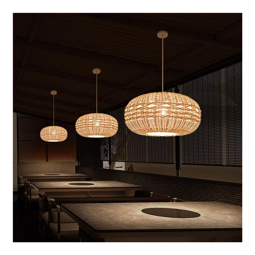 Antyczna lampa wisząca z lampą rattanową, żyrandol z naturalnego splotu, lampa wisząca z plecionki, lampa wisząca w stylu rustykalnym, pojedyncza głowica kompatybilna z jadalnią, s