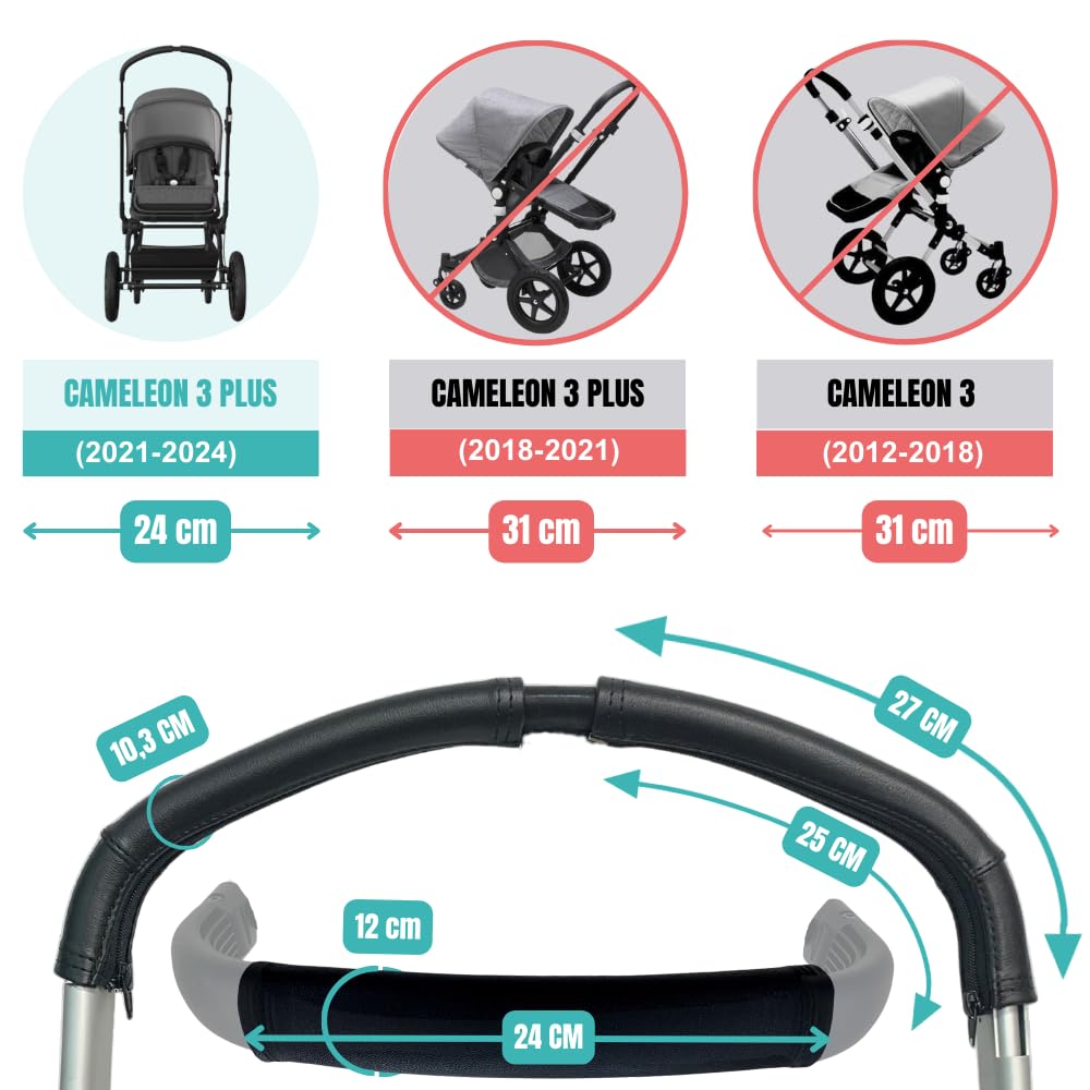 PROTEC TIF | Custodie in ecopelle per il manubrio e il maniglione compatibile con Bugaboo CAMELEON 3 PLUS (2021-2023) | Si posizionano sopra le custodie originali |