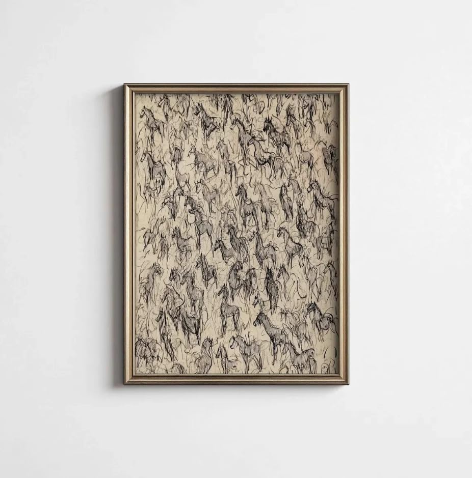 Illustration équestre chevaux sauvages affiche vintage minimaliste pour déco maison
