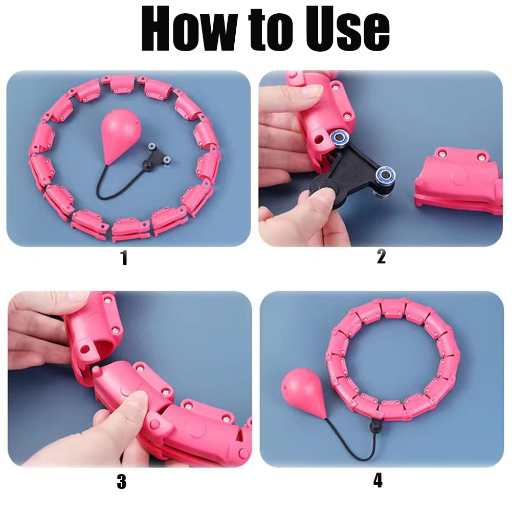Smart Hula Hoop Leise Erwachsene Anfänger,Smart Hula Hoop Reifen Erwachsene mit Gewicht Kugel,jumpleed Hula Hoop,Hullahub Reifen für Abnehmen, Fitness & Gewichtsverlust,24 Verstellbare Glieder,Rosa