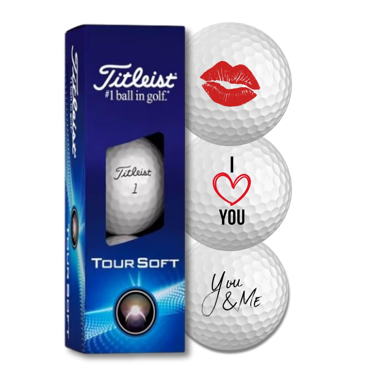 Titleist Tour Soft I Love You Lot de 3 balles de golf pour amoureux