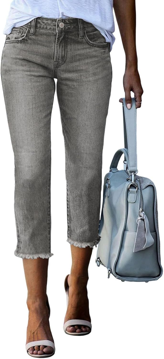 Sidefeel Women’s Capri Jeans High Waisted 2026 Summer Fashion Straight Leg Raw Hem Denim Capri Pants