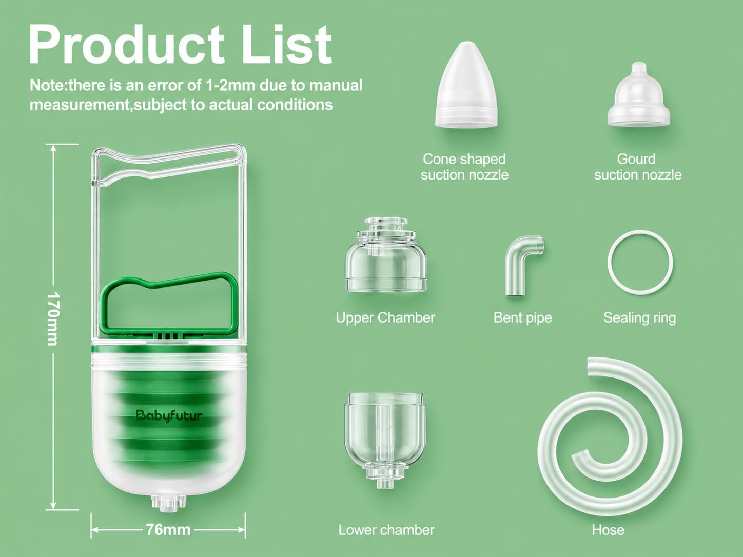 Aspirador nasal manual para bebé – Aspirador nasal de succión fuerte con puntas de silicona suave, fácil de limpiar y reutilizable, silencioso y seguro limpiador de nariz para recién nacido Baby Futur