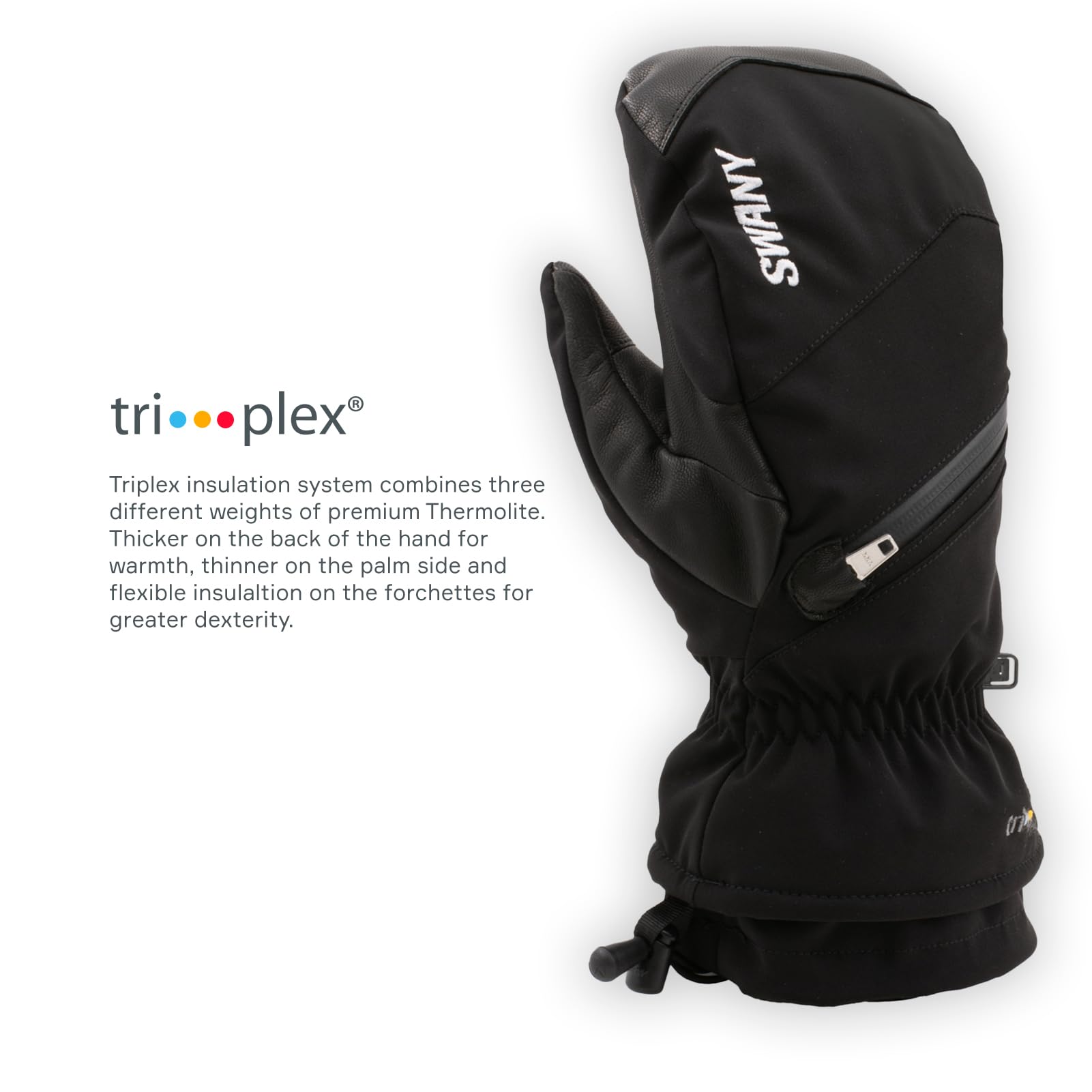 Swany Men's Falcon 2.4 Insulated Warm Durable Breathable Moisture-Wicking Flexible Waterproof Winter Outdoor Sports Ski Mitt, Black, Medium