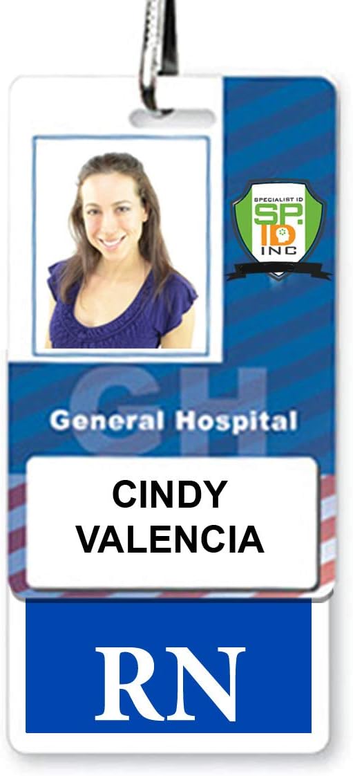 Bulk 50 Pack - RN Registered Nurse Vertical Hospital ID Badge Buddies for Nurses with Blue Background by Specialist ID