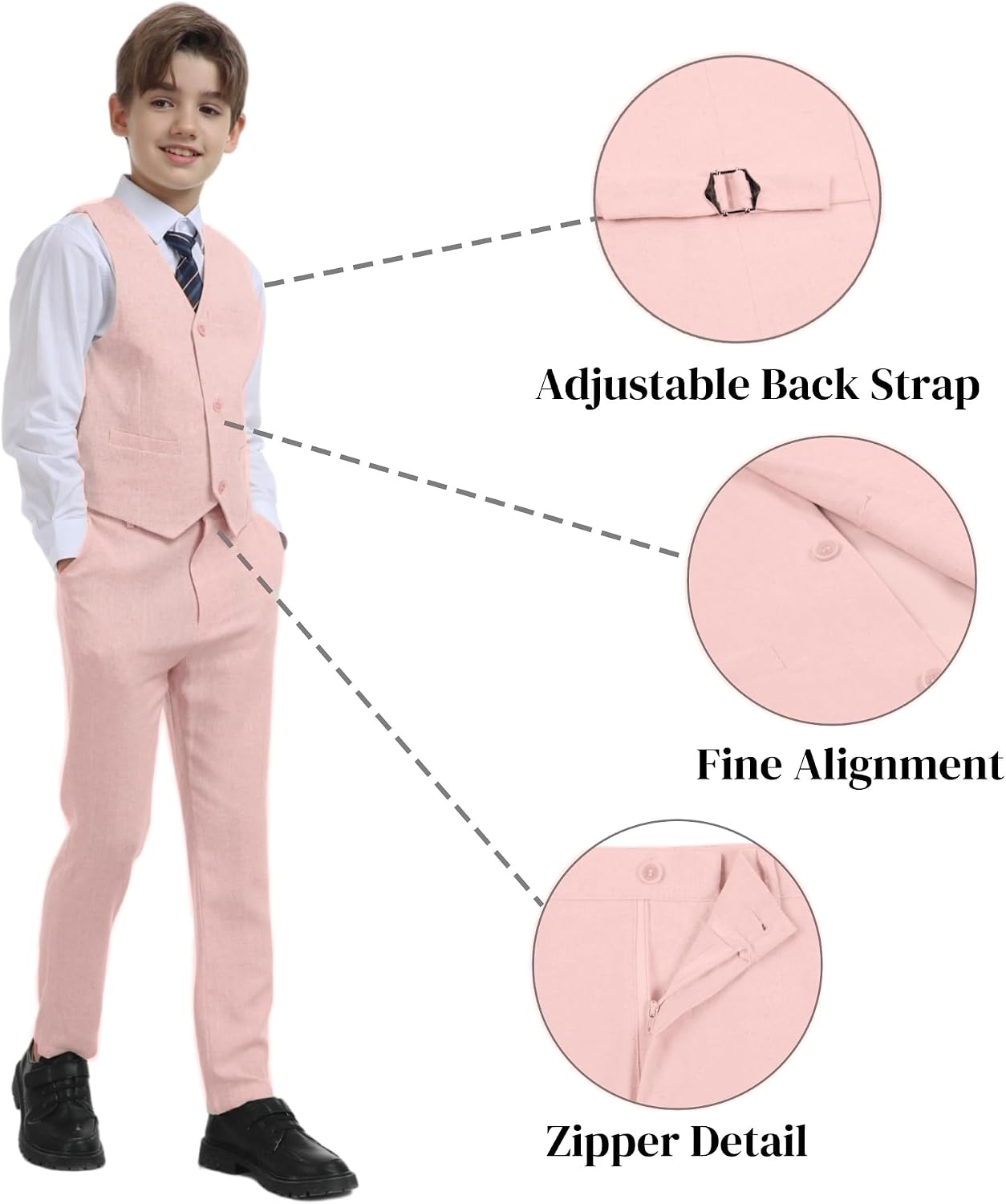 Boys Linen Suit for Kids Jacket Vest and Pants Set 3 Pieces