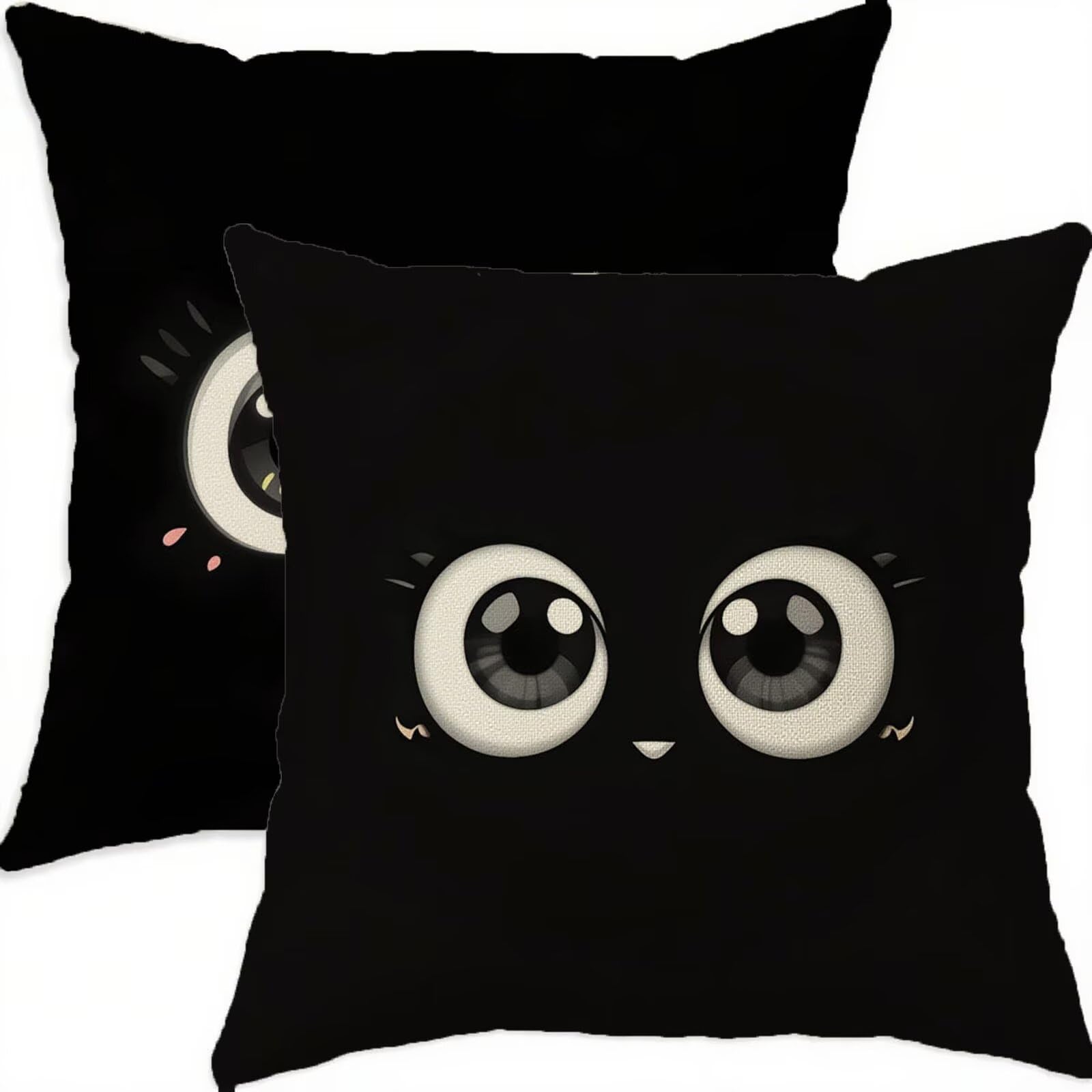 Housse coussin 60x60cm lot de 2 en lin géométrique noir imperméable