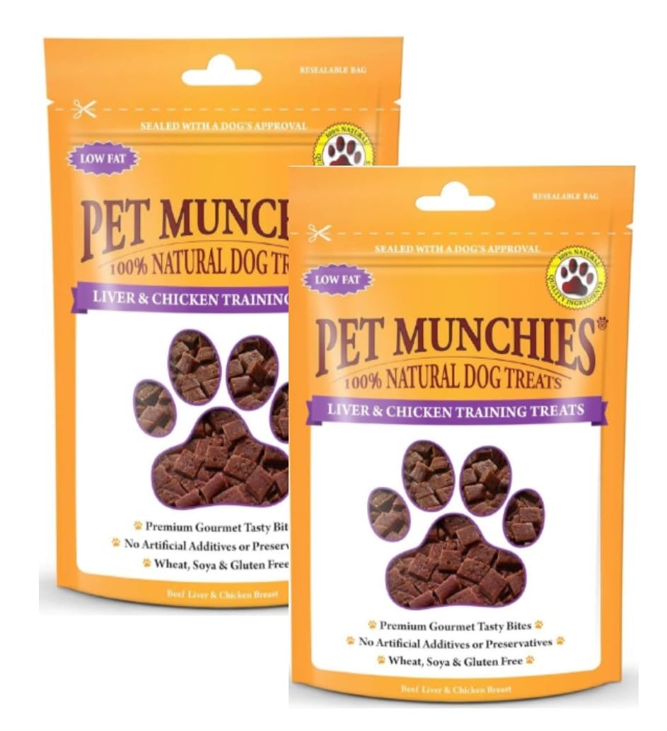 2x 50g Pet Munchies Liver and Chicken Dog Training Treats, Grain Free Tasty Bites with Natural Real Meat