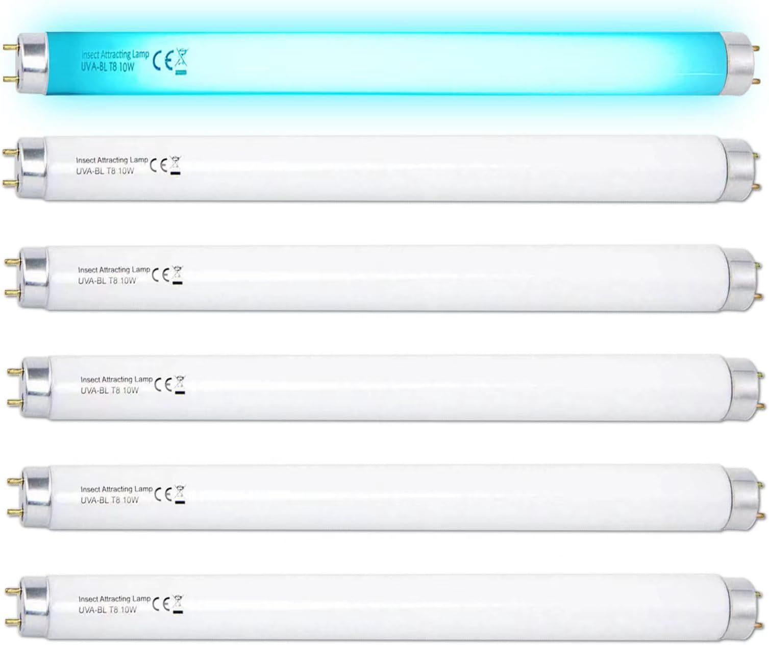 6 Pack T8F10W BL 10W Replacement Bulbs T8 10 Watts Fluorescent Tube for 20W Device 13 Inch 365-nm Black Light