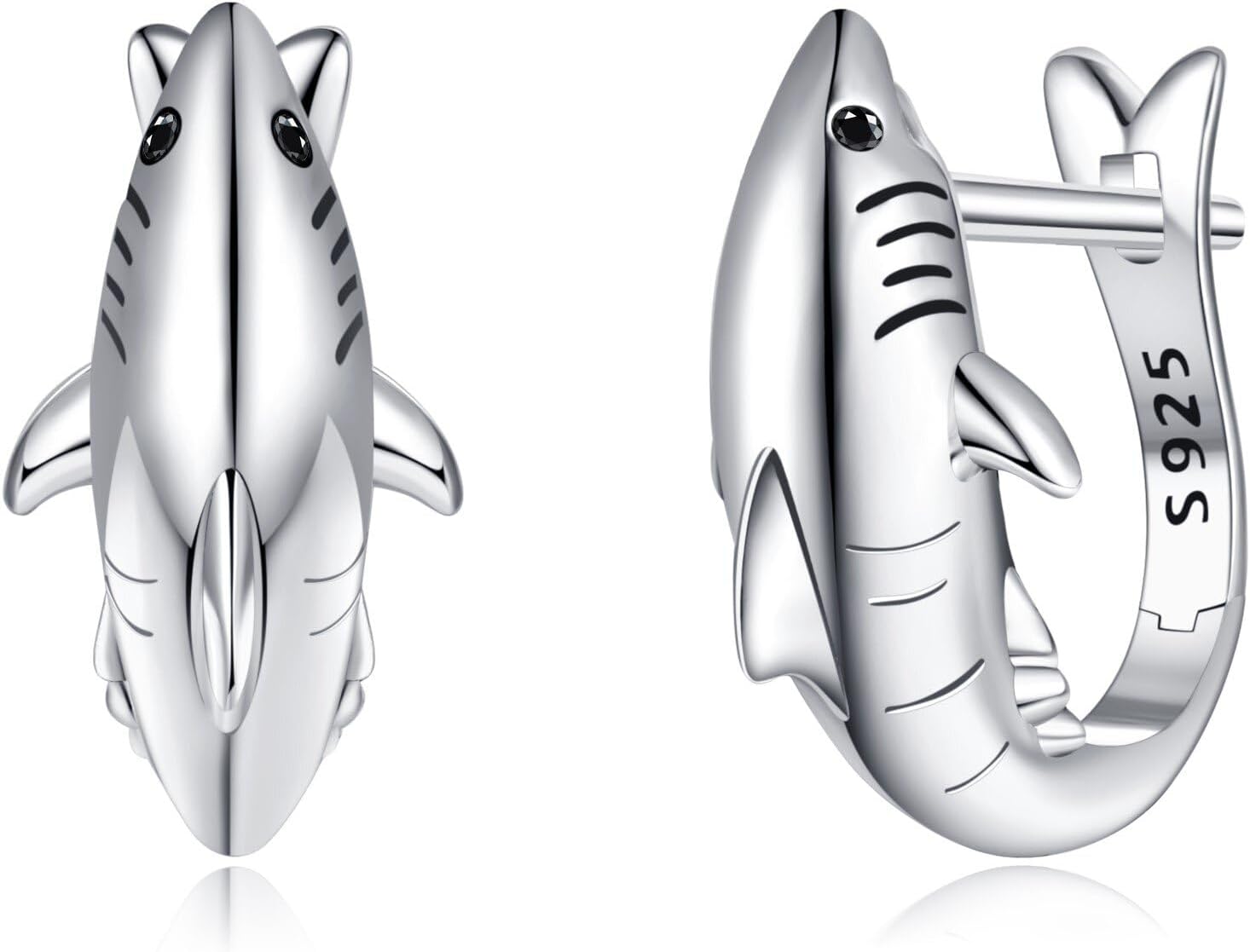 Shark Earrings For Women Sterling Silver Black Shark Hoop Earrings Jewelry For Women Ocean Lovers