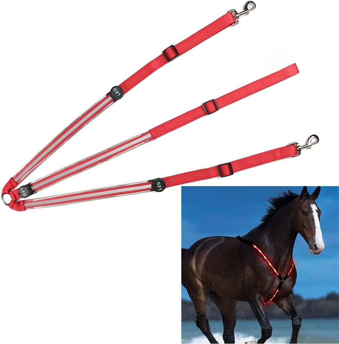 BININBOX LED Pferdegeschirr Verstellbar Luminous Horse Vorderzeug Brustgurt f r Pferde f r den Pferdesport