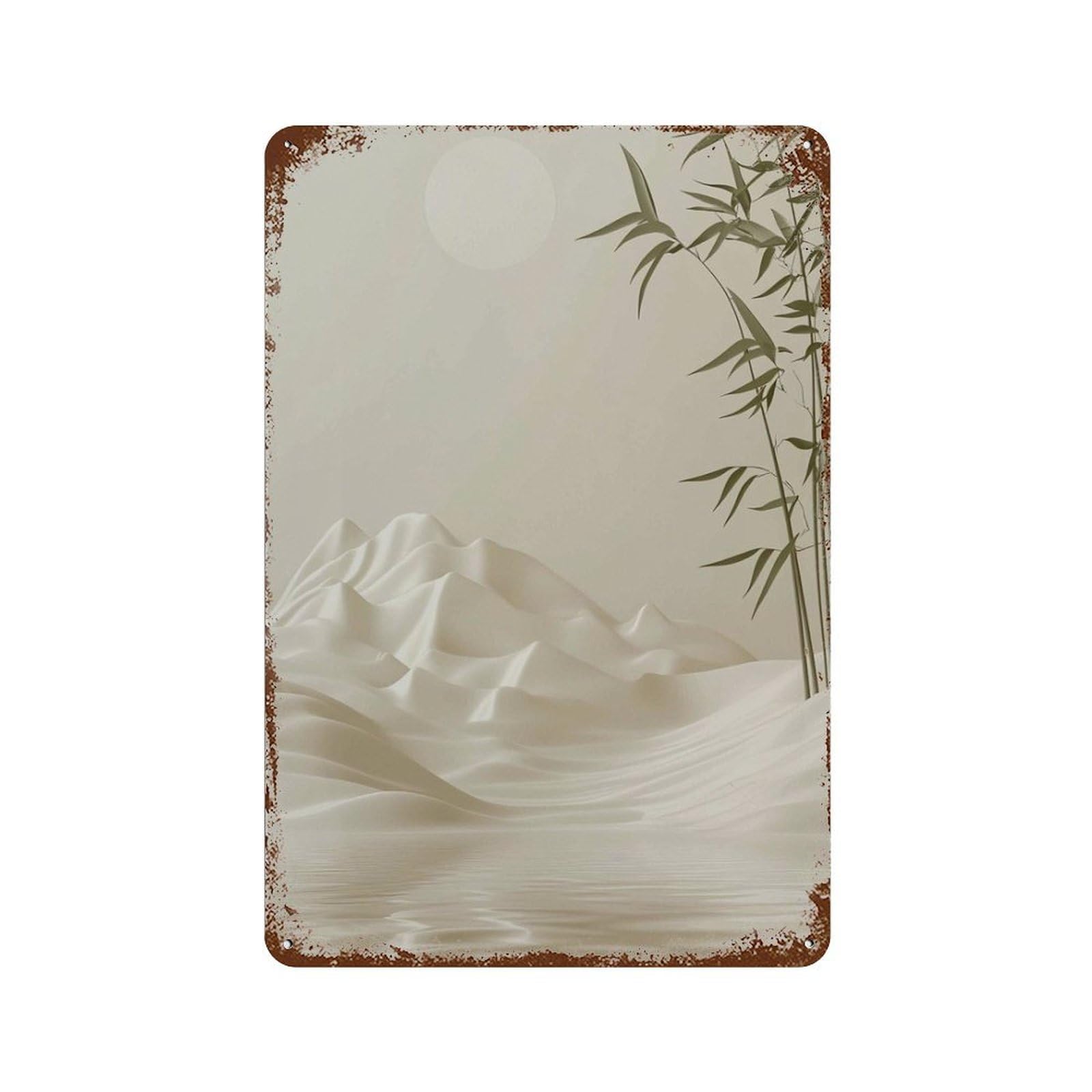 xiaoxiaoshen Minimalist Bamboo And Mountain Japanese Zen Neutral Landscape Wall Decor Art Metal Tin Poster Modern Home Decor Art Home Bar Shop Decorations Vintage Sign 30x20cm