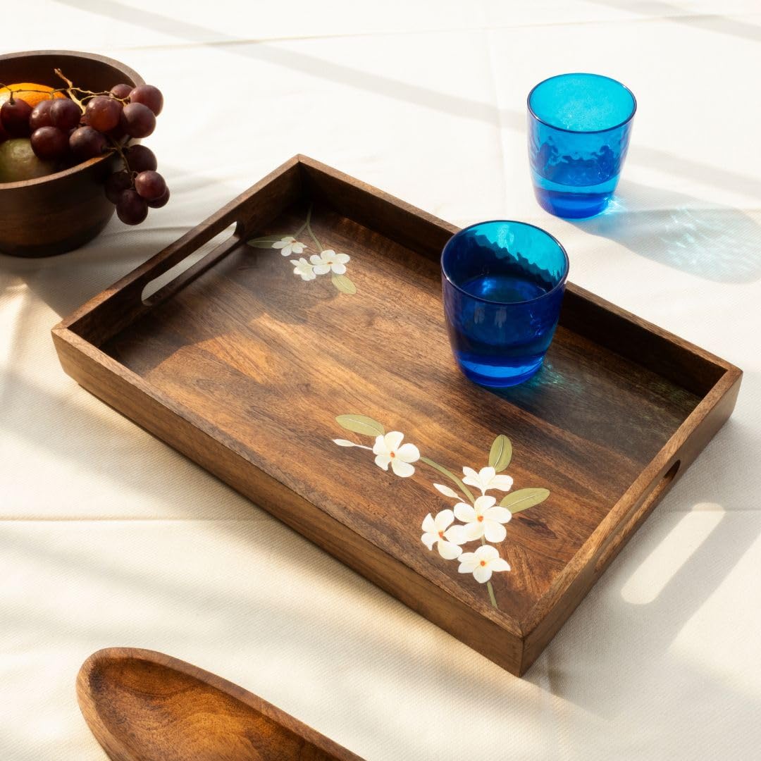 Aurum Crafts Bella Mango Wood Medium Tray | Wooden Handpainted Serving Tray | Snacks Serving Tray for Home Kitchen and Cafe Restaurant (16 x 10.5 x 1.75 in) (B0CBQ9TJXH) Amazon Price History, Amazon Price Tracker