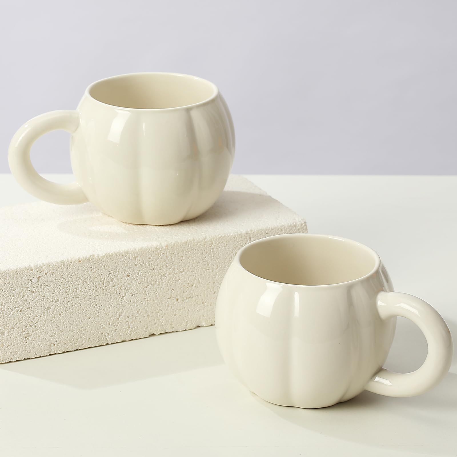 Pumpkin Coffee Mugs Set of 2-17oz & 3.3-inch Wide Mouth Ceramic Cups | Versatile & Heat R…