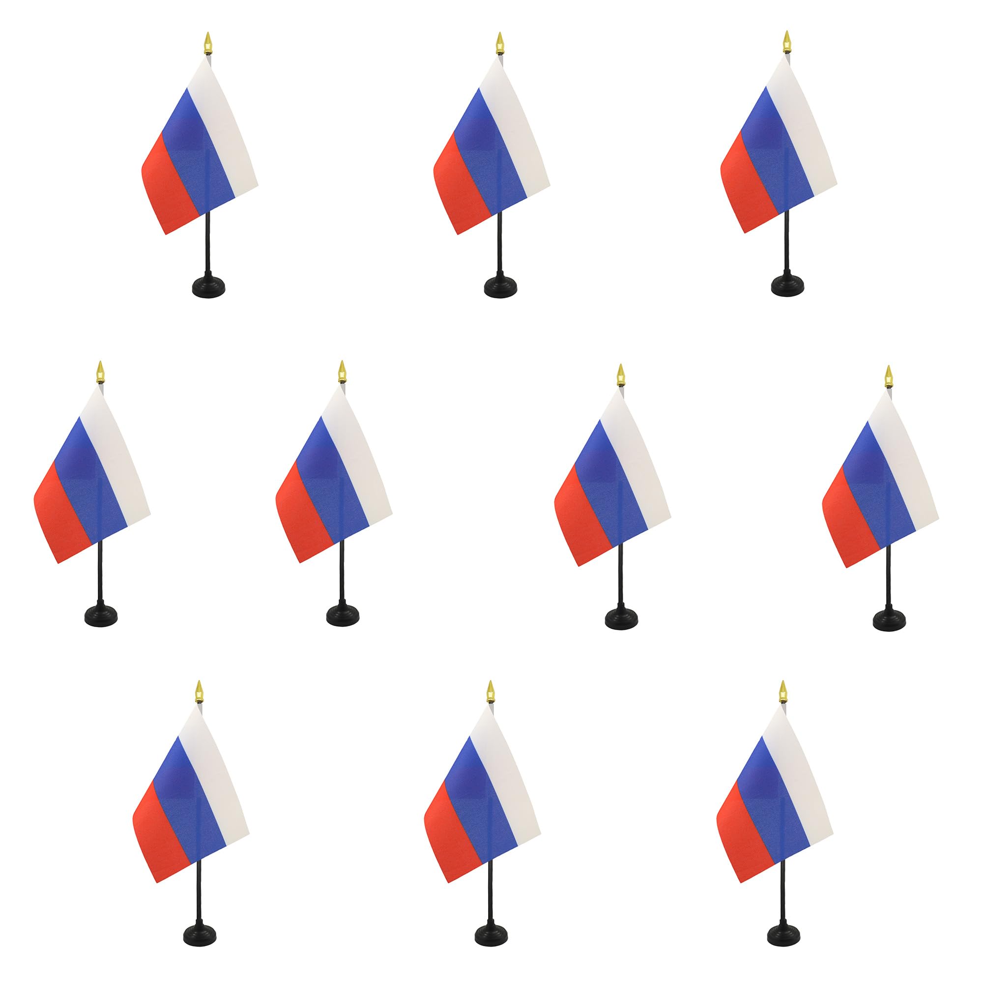AZ FLAG - Set of 10 Russia Table Flag 4'' x 6'' - 10 Small Russian Mini Desk Flags 100% Polyester 15 x 10 cm - Office Flag with 10'' Pole - Golden Spear