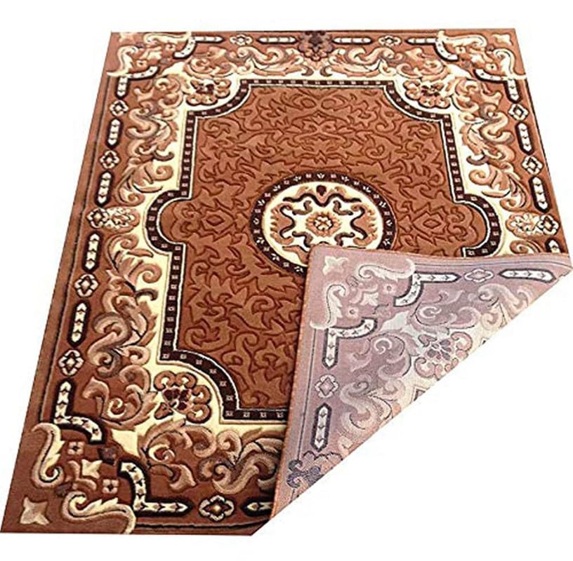 Image of Soft Premium Gold Carpet 5x7 ft - Washable, Anti-Skid, Fade-Resistant Acrylic Rug for Living Room, Hall, Bedroom, Modern Decor