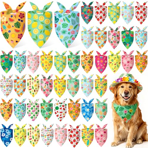 Jeere 50 Pcs Summer Hawaiian Dog Bandanas Bulk Tropical Bandanas for Dog Triangle Kerchief Bib Scarf for Pet Hawaii Party Costume Photo Props Accessories Pet Shops 25 Styles (31.5 x 21.7 x 21.7)