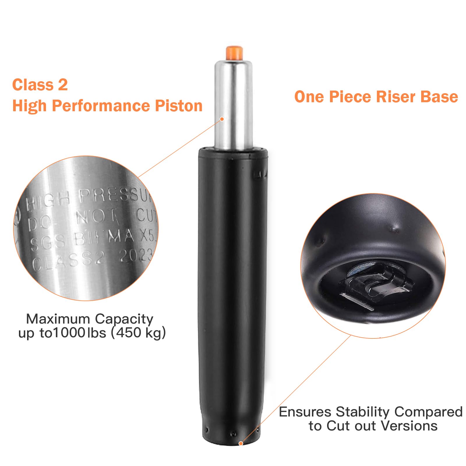 Molla A Gas Per Sedia Ufficio 450kg - Pistone Ricambio Altezza Regolabile 300-450mm, Universale Per Sedie Gaming E Direzionali - 5