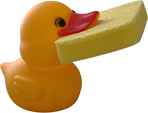 Miniatura 7 de Soporte con forma de animal para esponja de cocina, rana o pato a elección, con esponja, pato amarillo