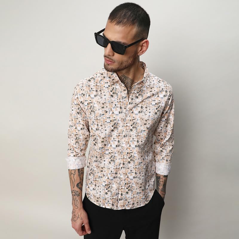 Image of CAHOOT Men's Shirt for Casual Wear |Regular Fit | Cotton Spread Collar Shirt Crafted with Regular Sleeve, Comfort Fit & High-Performance for Everyday Wear