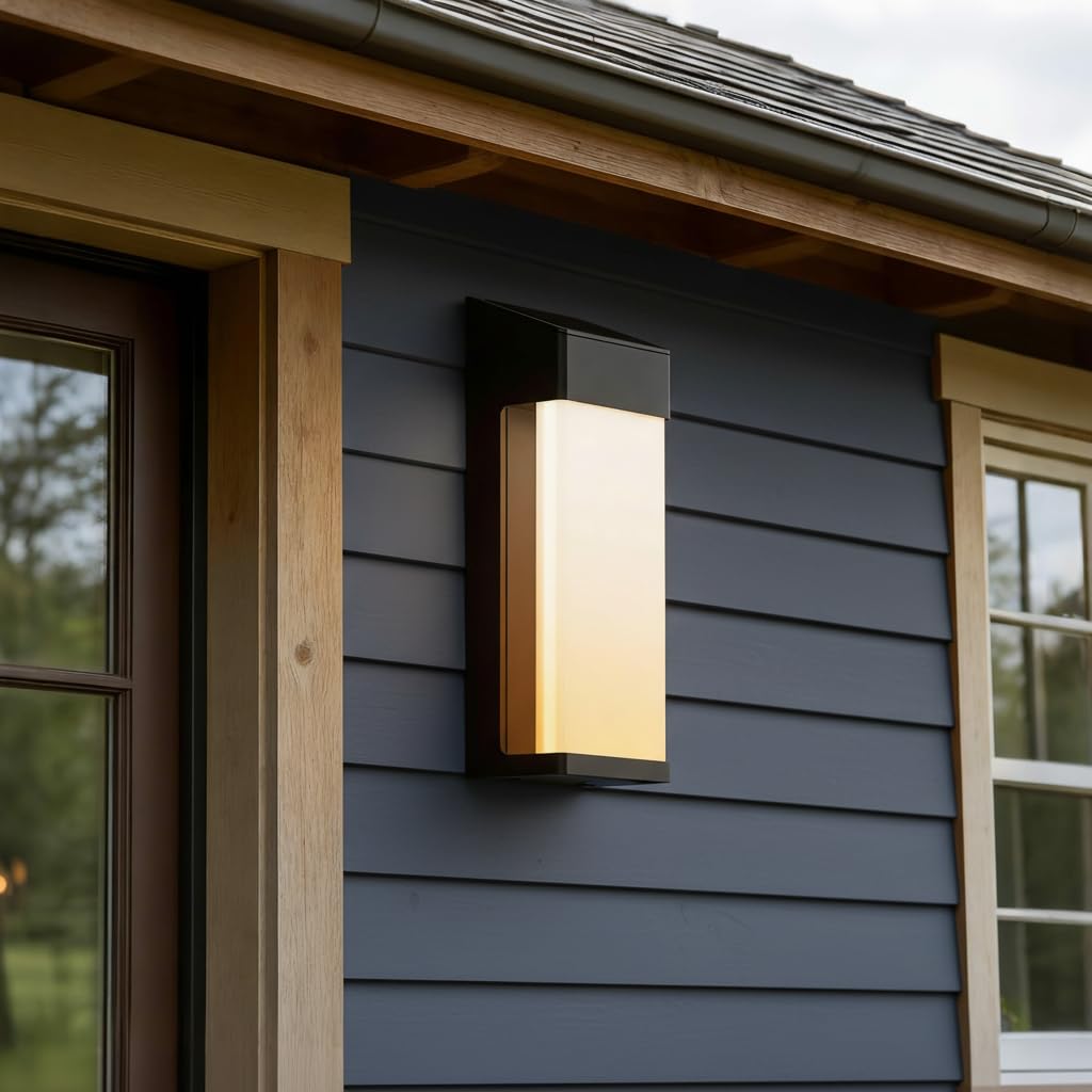 Photo 1 of Solar Yard Solar Outdoor Wall Lights 4-Pack, Waterproof LED Exterior Sconce, Dusk to Dawn Porch Lights for Front Door, Patio & Entryway, Modern Flat Rectangle