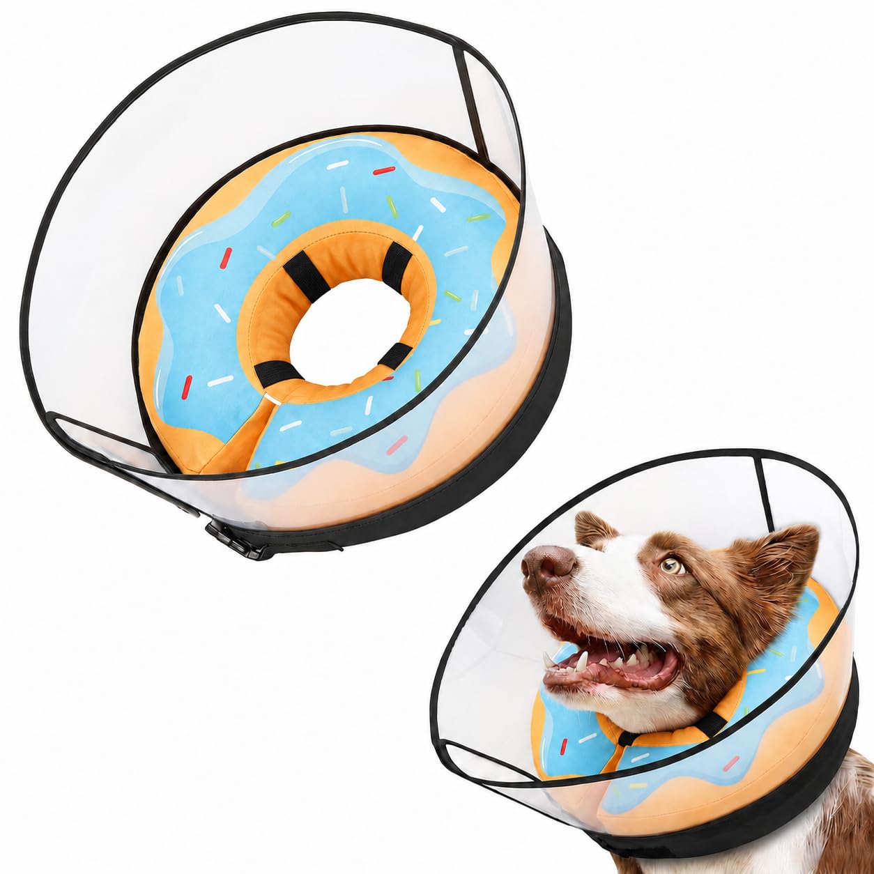 InfiniZer Inflatable Dog Collar for After Surgery 2-in-1 Dog Cone Adjustable Soft Donut Collar with Detachable Shield Anti-Lick Recovery Pet Cone Collar for Small Medium Large Pet (Lake Blue, XL)
