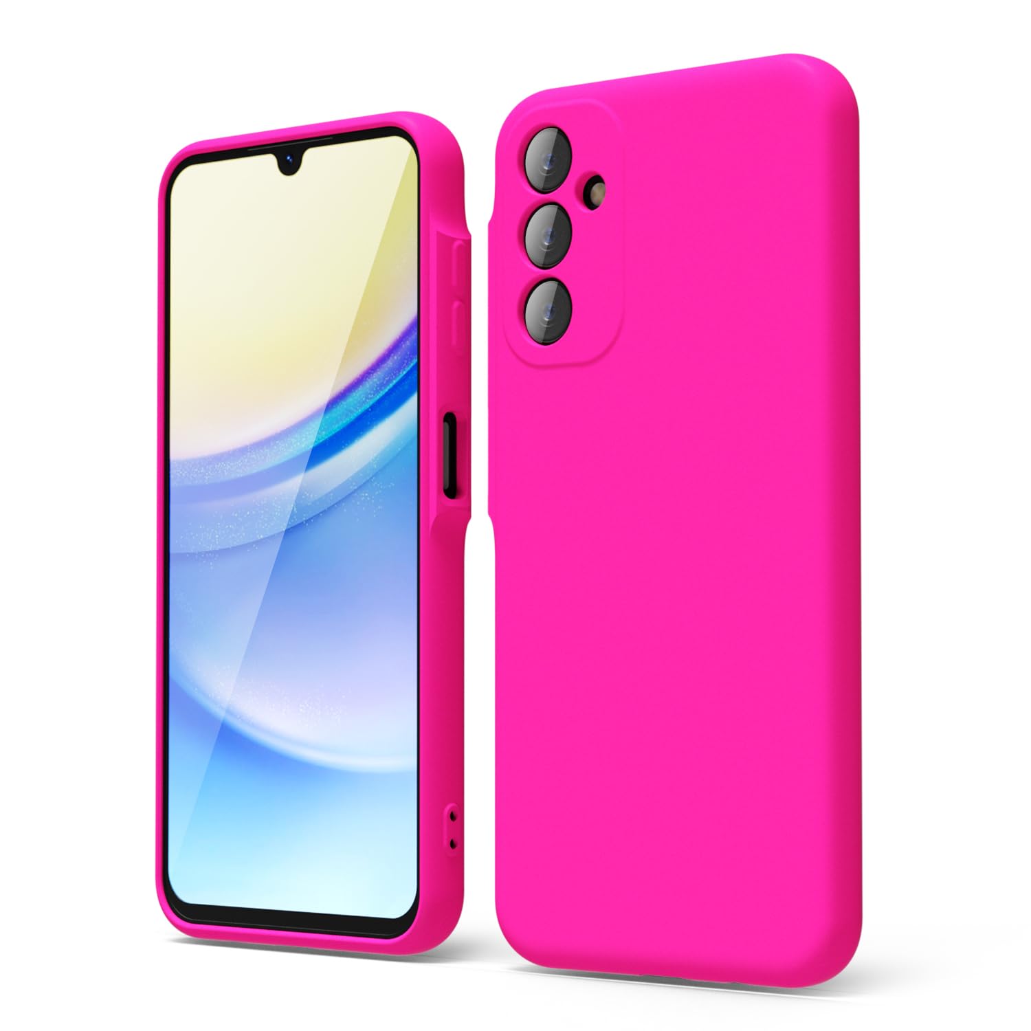 oakxco for Samsung Galaxy A15 5G Case Liquid Silicone, Neon Bright Solid Color, Soft Rubber Gel Elegant Thin Slim TPU Matte Smooth Case with Camera Lens Cover for Women Girl Cute, Hot Pink