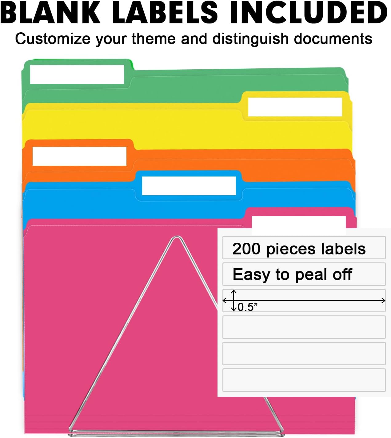File Folder, RAZCC 200 Pack 1/3 Cut Tab Colored File Folders, File Folder Letter Size for Office Classroom Use, Assorted 5 Colors Folders with Tabs
