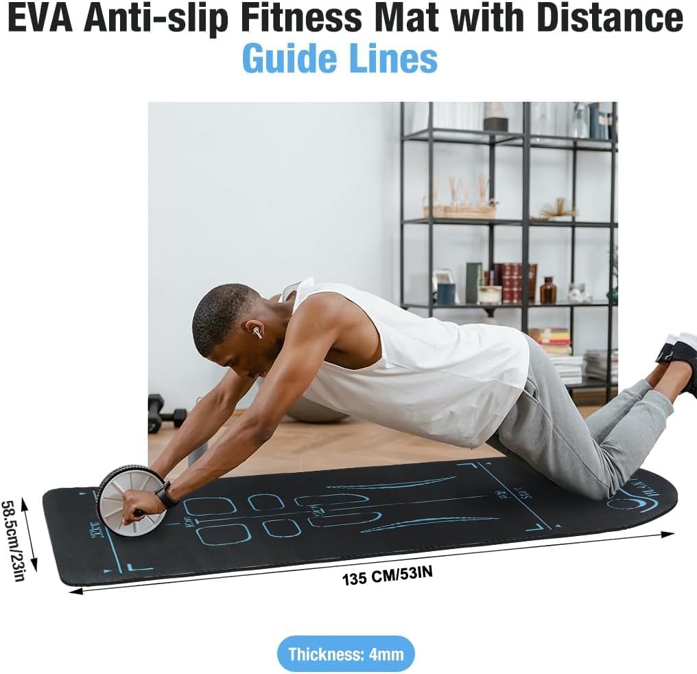 Piyu Premium Ab Roller Wheel Exercise Mat with Distance Guide Lines | Double-Sided Non-Slip Floor Pad for Core Workout, Yoga & Pilates | Shock Absorbent Home Gym Fitness Equipment Mat 1