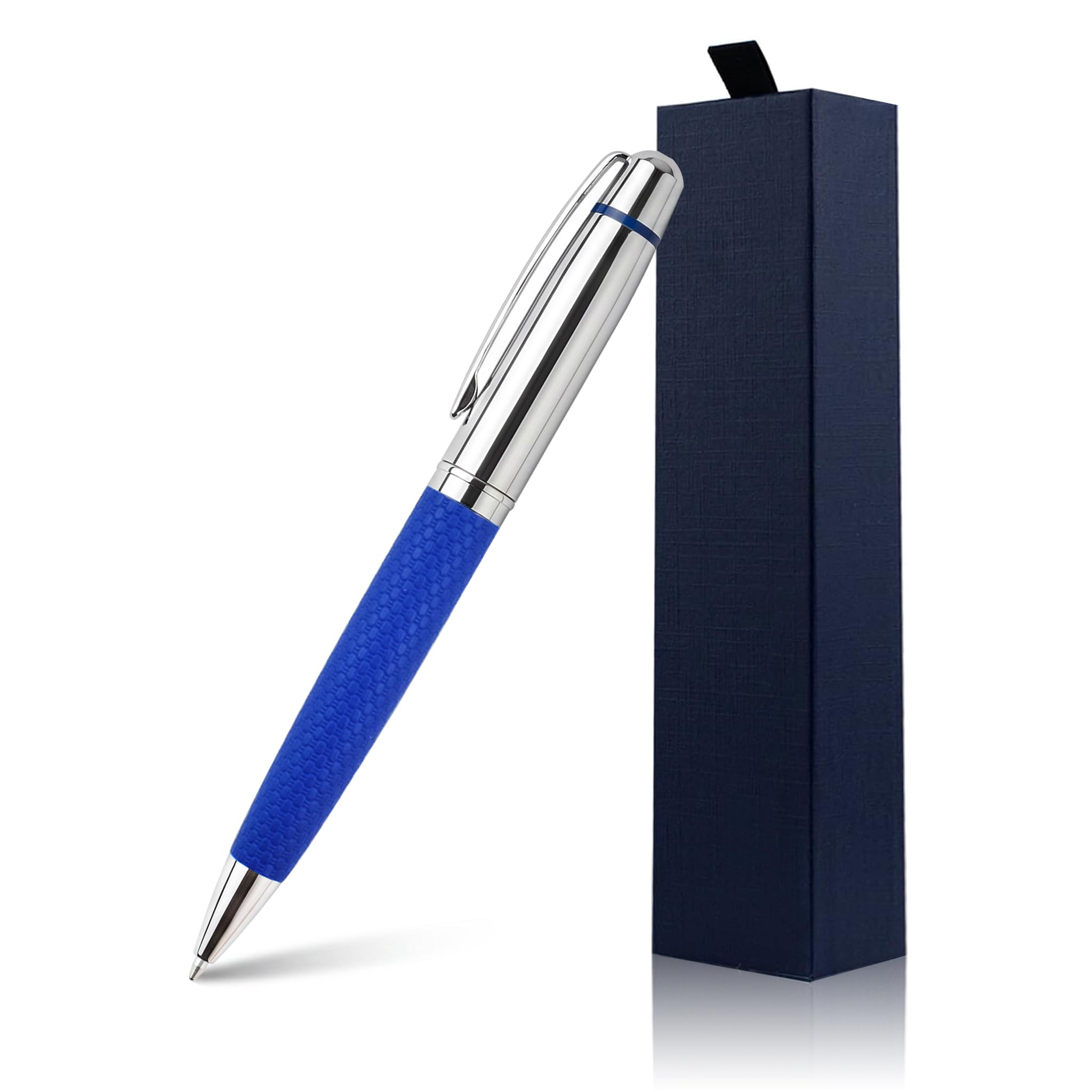 Gorgeous Chrome Silver Personalised Pen - With PU Leather, Personalise Your Message Name On Pen Gift Box For Men Women Professional Executive Office
