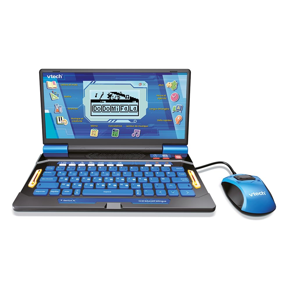 VTech - Genius XL Ordi Éducatif Bilingue Bleu - Ordinateur Enfant avec Écran LCD, Clavier AZERTY, Souris et 164 Jeux Éducatifs - du CP au CM2 - Cadeau Enfant Dès 6 Ans - Contenu en Français et Anglais