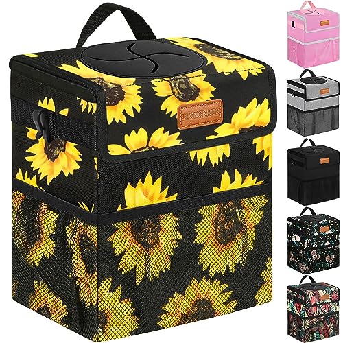 Image of ELONGRIVER Car Trash Can Bin for Back Seat Leak Proof, Cute Car Trash Bag Hanging, Vehicle Trash Can for SUV Truck Van, Automotive Garbage Cans Front Seat Sunflower Floral