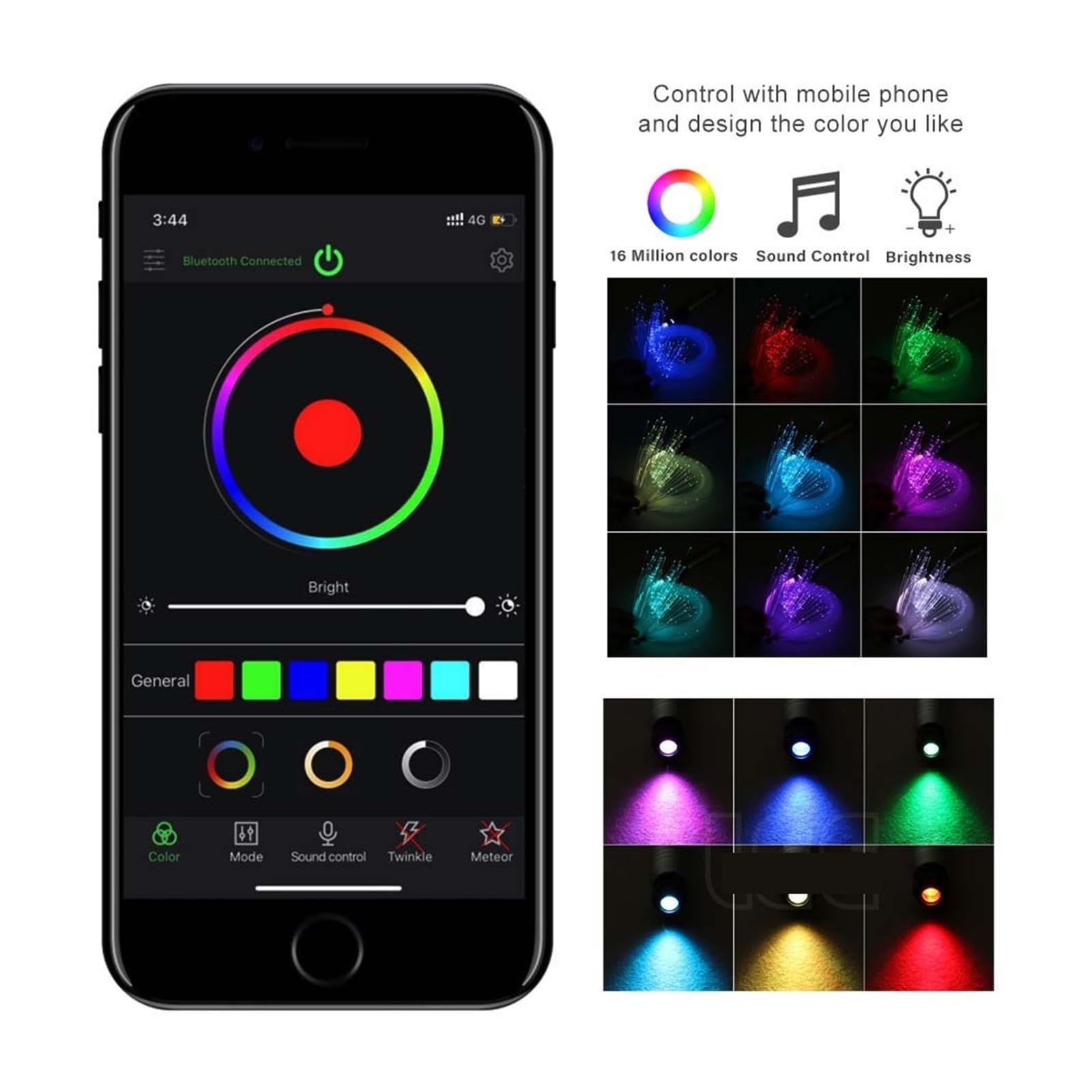 Oświetlenie wnętrza samochodu LED, DC12V 6W RGBW na dach samochodowy gwiazda światła APP światłowód LED gwiazda zestawy oświetlenia sufitowego, 100~460 sztuk dla gwiaździste niebo oświetlenie światł