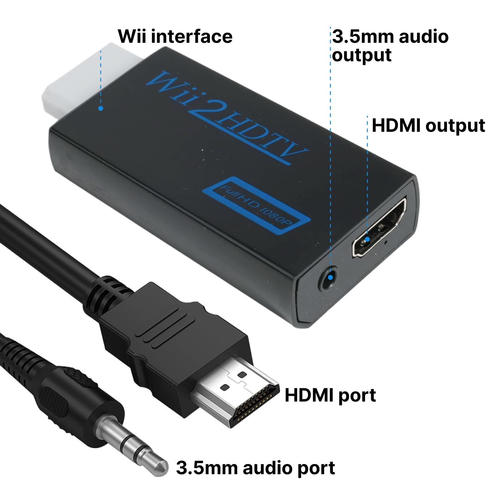 Adaptateur Wii HDMI, Adaptateur Peritel HDMI avec Câble HDMI de 1 m et Câble Audio 3,5 mm de 1 m, Convertisseur 1080p Compatible avec Tous les Modes d'Affichage pour Console Wii, Projecteur, TV - 4