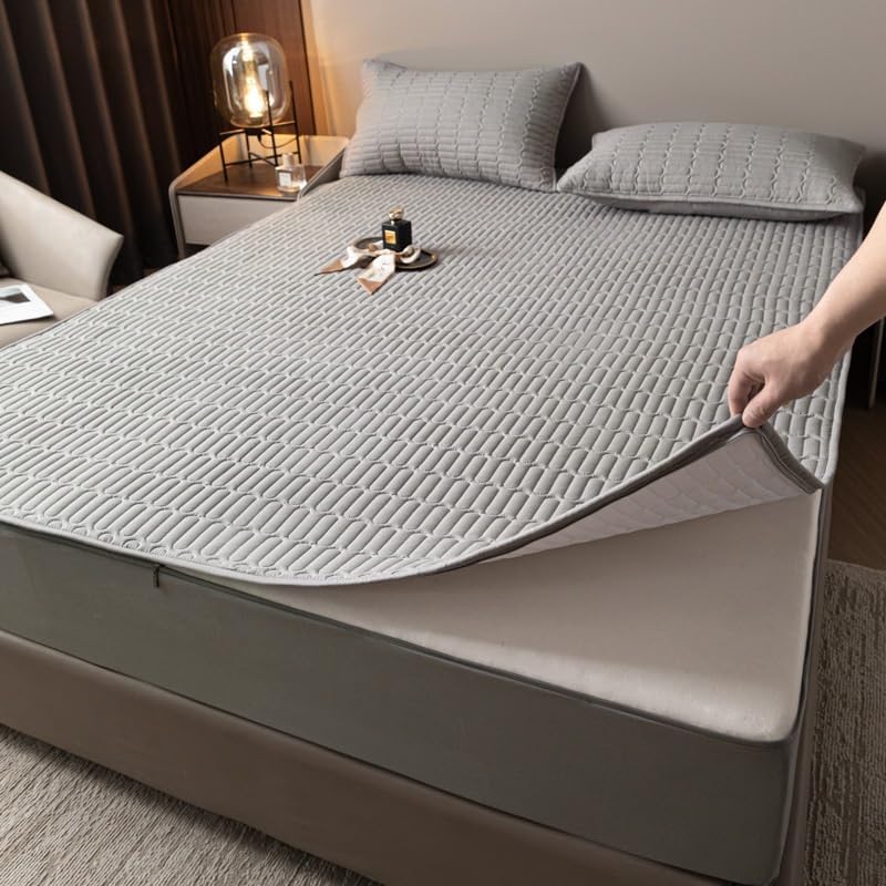 zyhfcfff-sd Mattress Cover with Zip Double,Mattress Encasement King Size, Fully Fitted 360° Encasement Machine Washable,Quilted Mattress Protector(Gray,150 * 200 * 10cm)