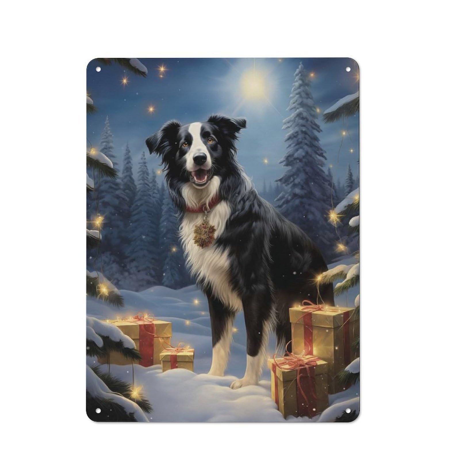 Junmoney Sweet Border Collie Xmas For Man Cave Or Games Room, Retro Tin Sign 40X30cm, A Christmas Gift For People Styling Man Cave And Games Room