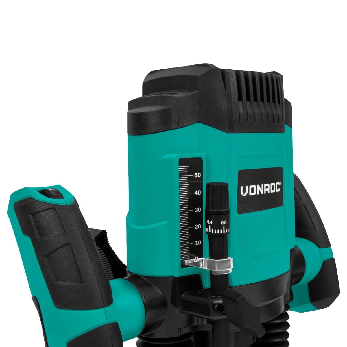 VONROC Fresadora 1200W - 6-8mm - Velocidad variable 16.000 - 30.000 rpm - Incluye juego de brocas de 6 piezas, guía de plantillas, guía paralela y pasador central