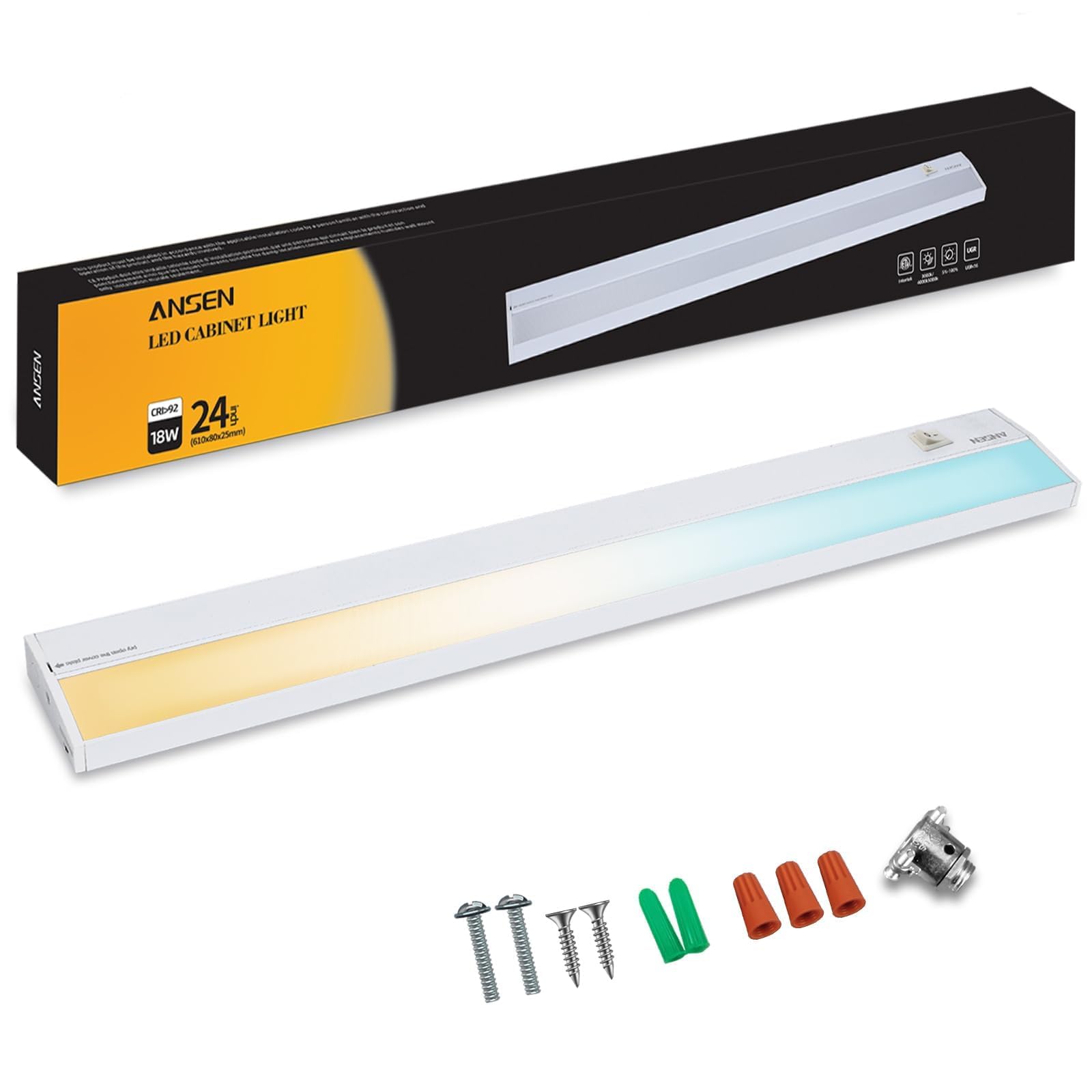 Ansen Hardwired Under Cabinet Lighting, 24in 18W LED Light for