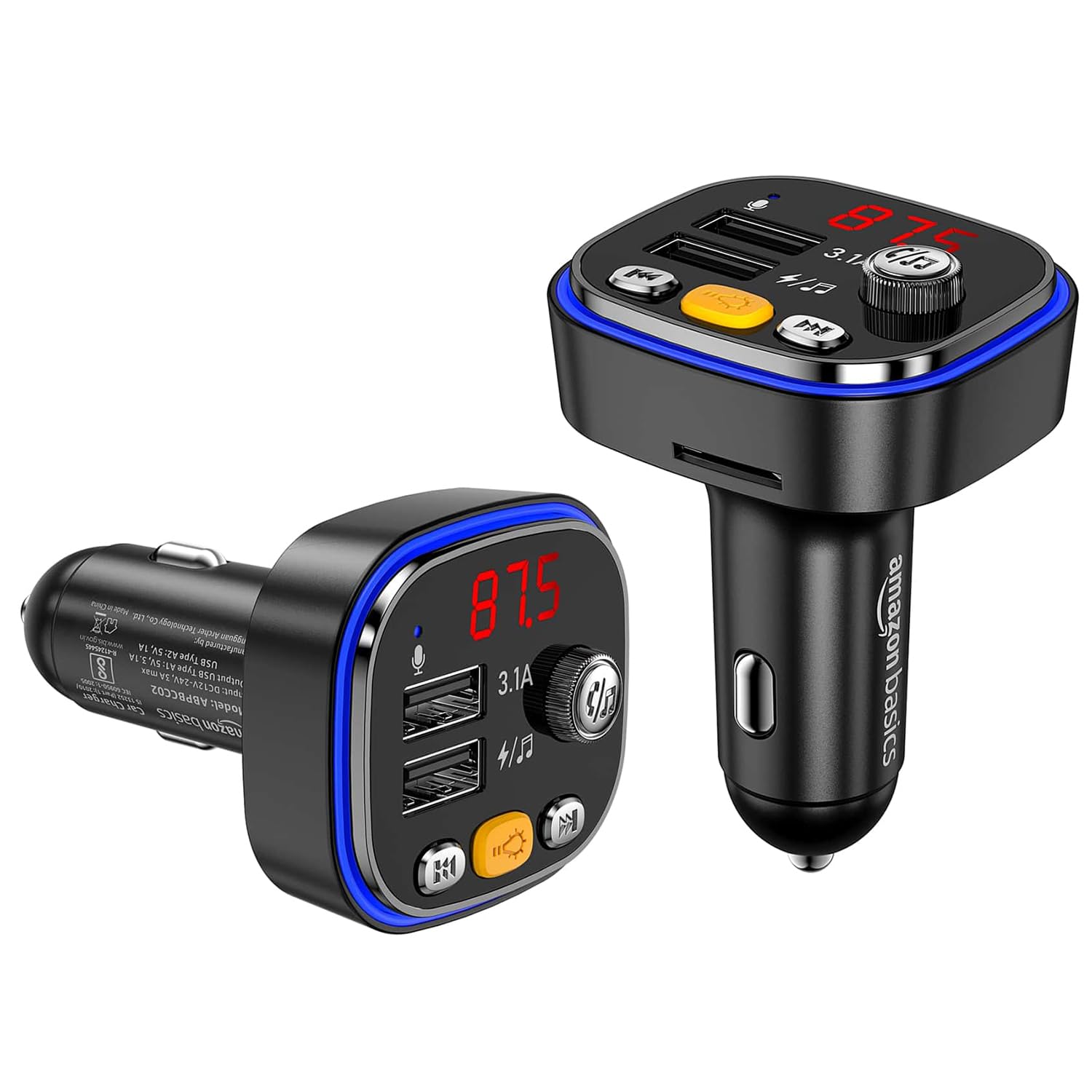 Amazon Basics Bluetooth FM Transmitter for Car | Wireless Music Streaming | Radio Adapter | Hands-Free Calling | Micro SD + USB Playback | 3.4A Dual USB Fast Charging| Supports All Smartphones (Black) (B0D1VPXF16) Amazon Price History, Amazon Price Tracker