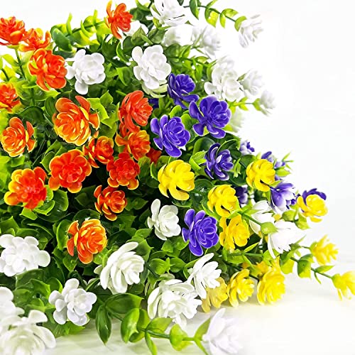 LOMOHOO 12 Bundles Artificial Flowers,4 Color Fake Flowers in Bulk,Artificial Plants Outdoor UV Resistant Plastic Shrubs for Home Garden Window Wedding Decor - Image 3