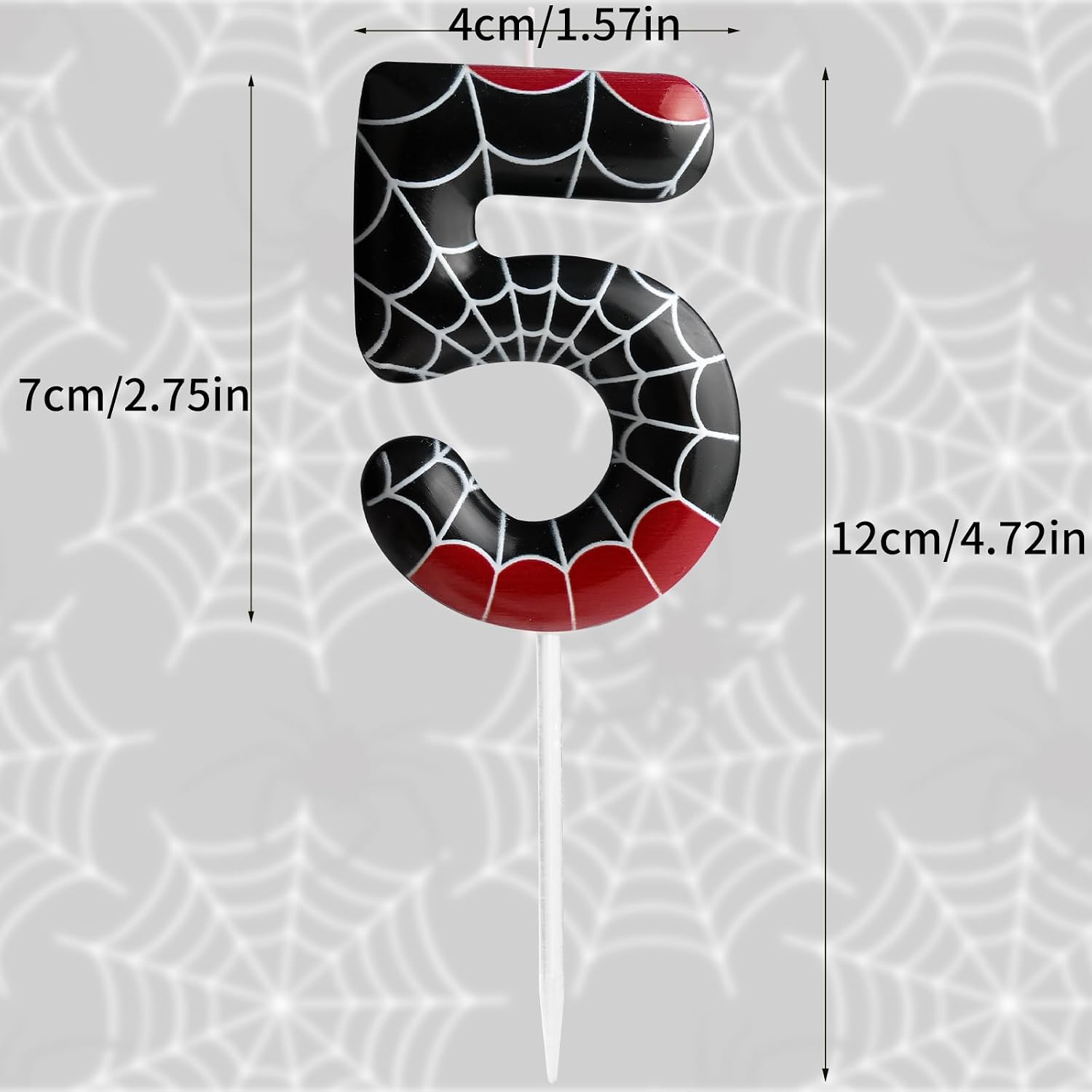 Spiders Candle 5th Birthday Number 5 Candle Black Red Spiders Web Cake Decoration Birthday Party Supplies Spiders Cartoon Themed Cake Topper Decorations for Kids Boy Girl Halloween Party Decor