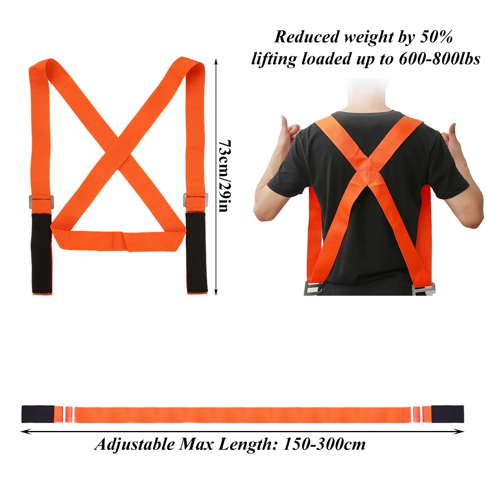DAJAVE Moving Straps Lifting, Adjustable 2-Person Shoulder Lifting and Moving System with Handle Lifting Straps, Lashing Straps up to 600LBS for Harness Moving Mattress Couch Furniture Heavy Things