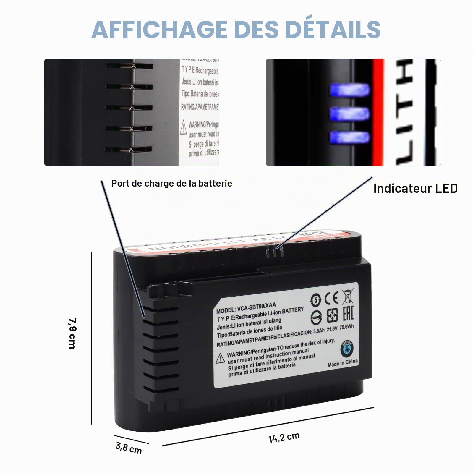 Batterie de Remplacement 21,6 V 3,5 Ah pour Samsung Jet 75, Jet 90 Series aspirateur Balai sans Fil, Batterie Li-ION Compatible avec Le modèle VCA-SBT90/XAA