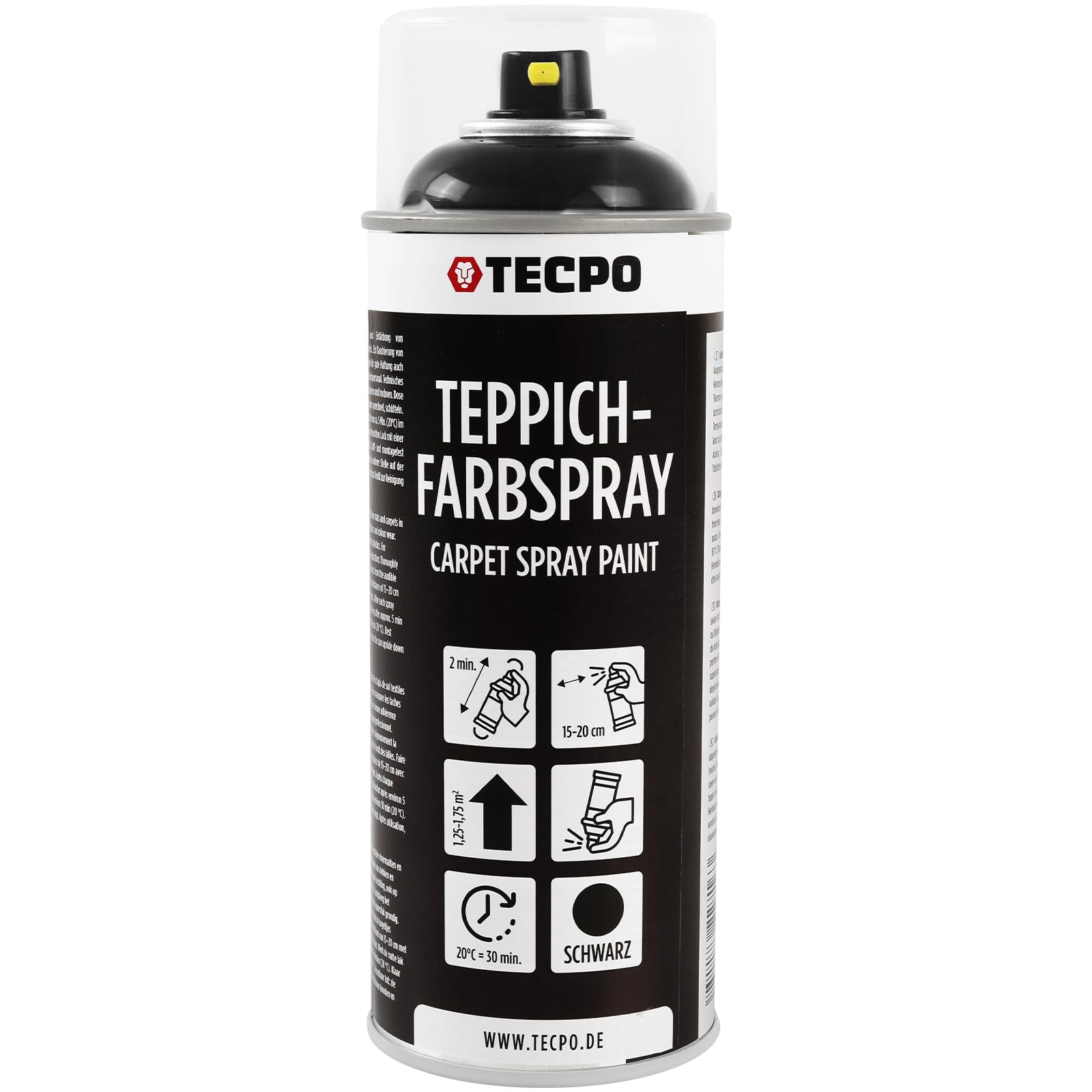 TECPO Spray de pintura para alfombras, 24 x 400 ml, pintura textil, color negro, para alfombras, felpudos, techo, tela, goma, plástico, tratamiento interior