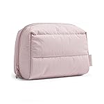 BAGSMART Puffy Makeup Bag, Wide Opening Cosmetic Bag Compact & Spacious, Water-Resistant Travel Organizer Pouches for Women (Baby Pink)